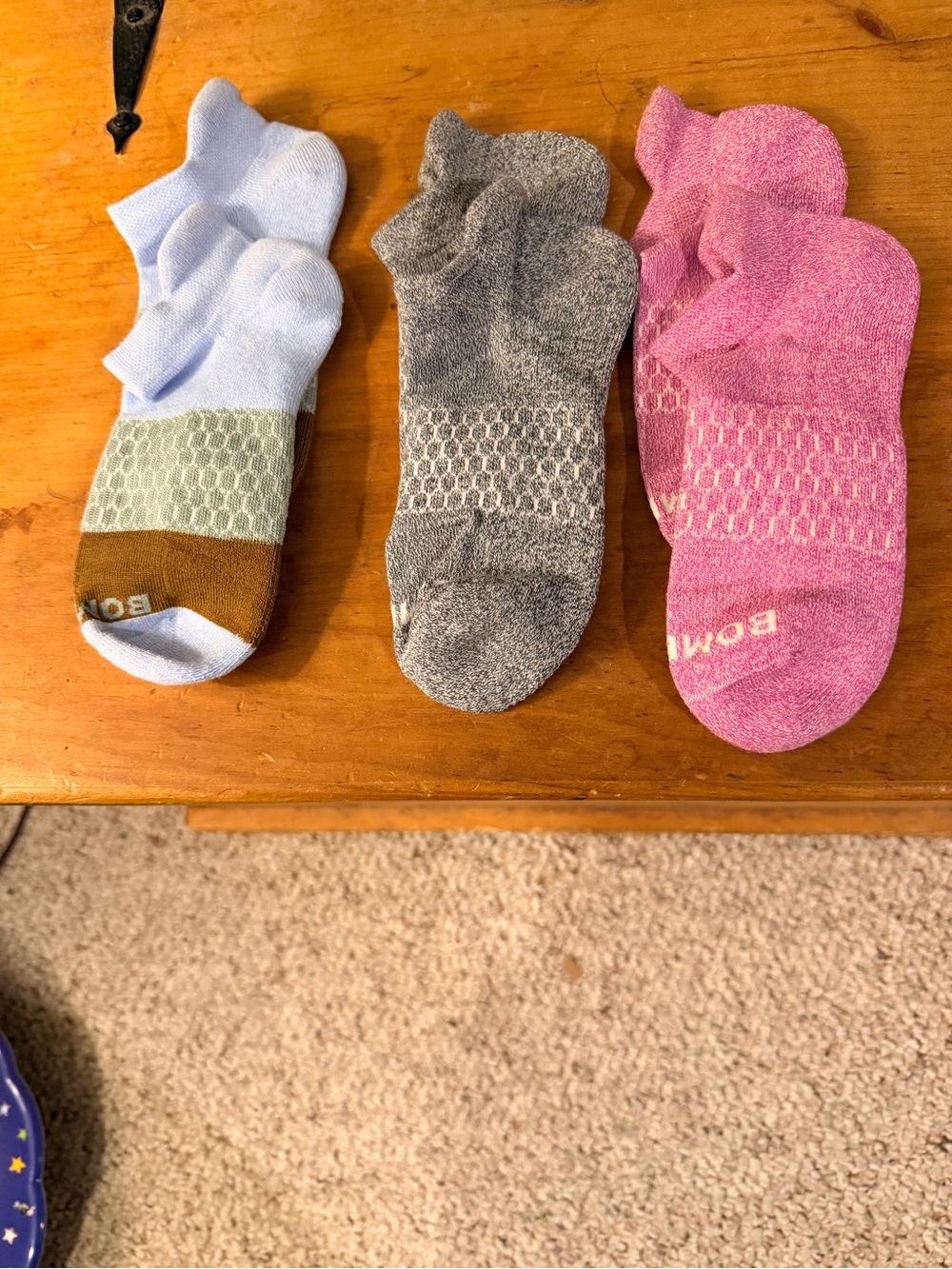 Bombas Men's No-Show Athletic Socks — Light Blue, Gray & Pink (3-Pack)